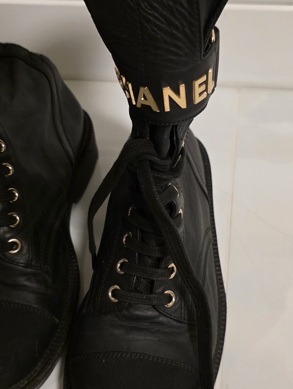 CHANEL Black Leather Lace-Up Boots - Picture 5 of 10